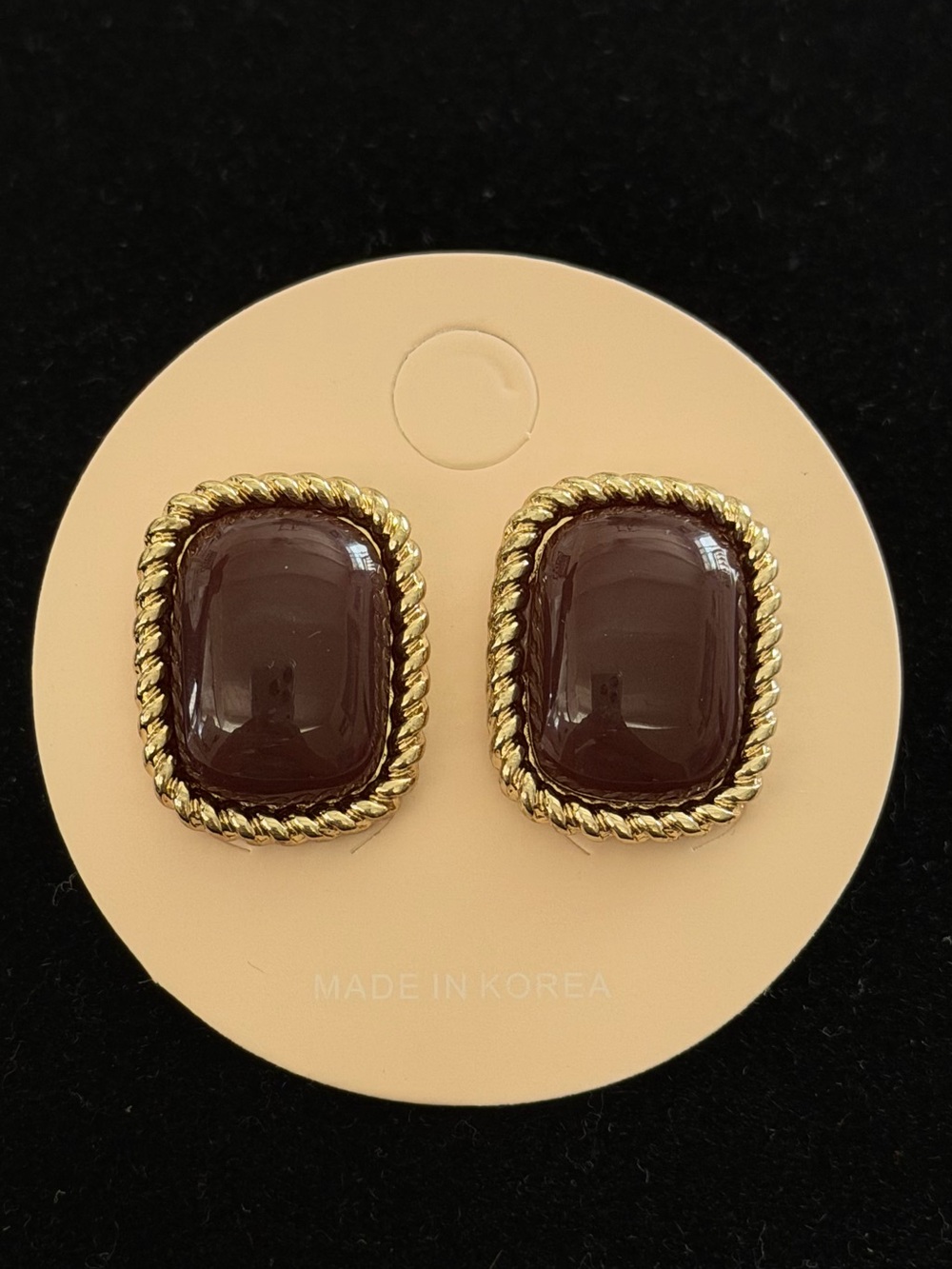 Gold-Tone Dark Brown Cabochon Stud Earrings